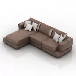 Brown Leather Sectional Sofa Design 3d model