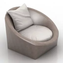 Round Armchair Leather Brown 3d model