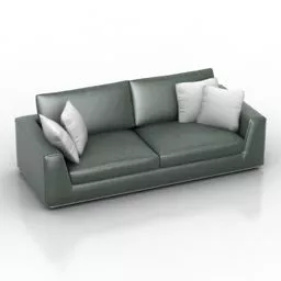 Modern Grey Leather Sofa With Pillows 3d model