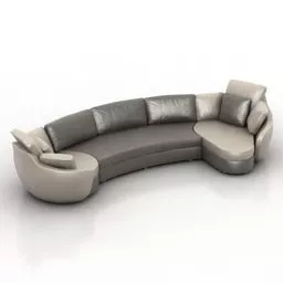 Curved Grey Leather Sofa 3d model