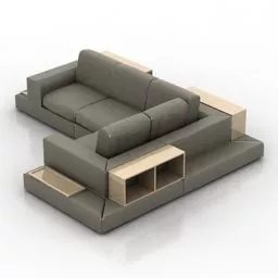 Corner Sofa With Wood Shelves Combine 3d model