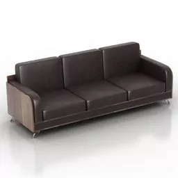 Black Leather Sofa 3 Seaters 3d model