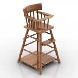 Wooden High Chair V1 3d model