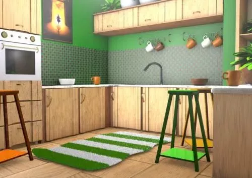 Green Wooden Kitchen 3d model Green Wooden Kitchen 3d model