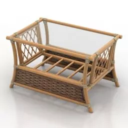 Bamboo Table Glass Top 3d model