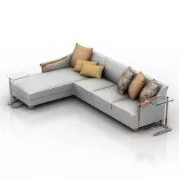 Corner Sofa Grey Fabric With Pillows 3d model