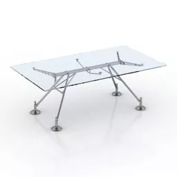 Glass Rectangular Table Metal Leg 3d model