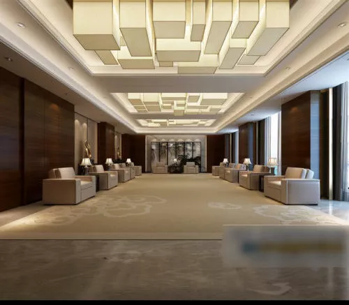 Hotel Interior Of Lobby With Desk Modern Design 3d model