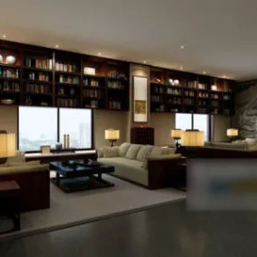 Home Living Room With Bookcase Cabinet 3d model