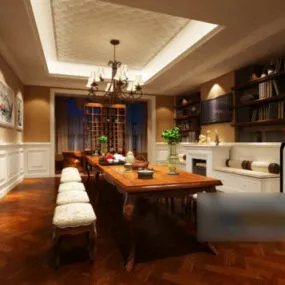 Office Resting With Long Table Interior Scene 3d model