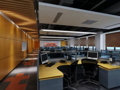 Open Office Space With Cabinet 3d model
