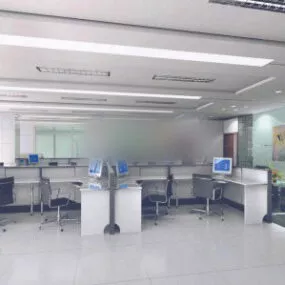White Office Workspace Room 3d model
