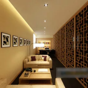 Interior Small Manager Room With Decor Wall 3d model