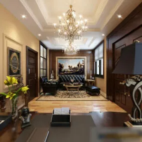 Interior Manager Room With Sofa Chandelier 3d model