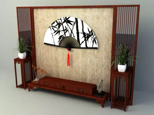 Boutique Bedside Table Carved Style 3d model