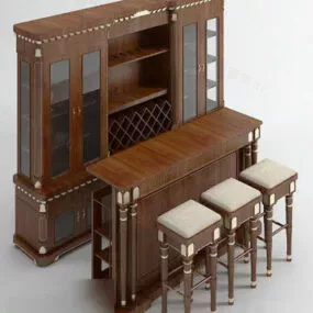 Vintage Bookcase With Bar Table 3d model