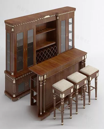 Vintage Bookcase With Bar Table 3d model Vintage Bookcase With Bar Table 3d model