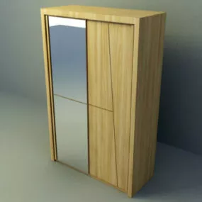 Wood Wardrobe With Mirror 3d model