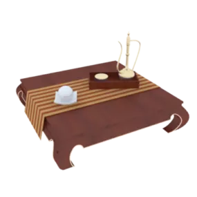 Square Wooden Coffee Table With Drink Set 3d model