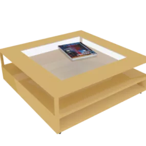 Glass Coffee Table Wooden Leg 3d model