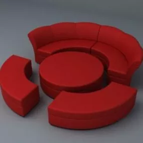 Red Sofa Circle Shaped Furniture 3d model