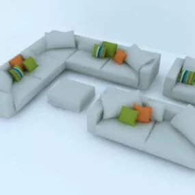 White Sofa Set With Pillows 3d model