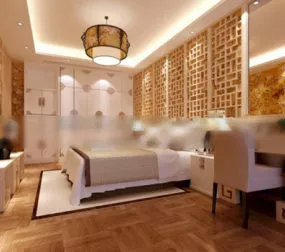Chinese Modern Decor Style Bedroom Interior 3d model