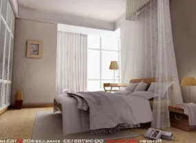 Simple Small Bedroom With Nature Light Interior 3d model