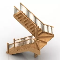 Classic Wooden Stair Handrails 3d model