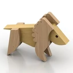 Kid Wooden Lion Figurine Toy 3d model