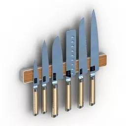 Kitchen Knives On Magnet Bar 3d model