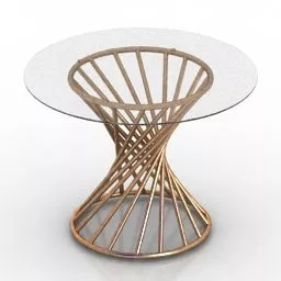 Rattan Round Glass Table 3d model