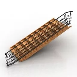Wooden Stair Iron Handrails 3d model