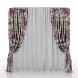 Floral Curtain Double Layers 3d model