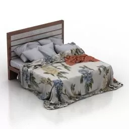 Modern Bed With Floral Textures 3d model