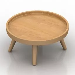 Round Wooden Living Room Table 3d model