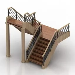 Stair Wood With Handrails Design 3d model