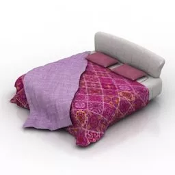 Double Bed Purple Blanket 3d model