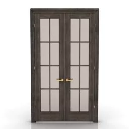 Door Glass With Wood Frame 3d model