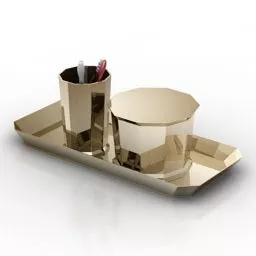 Golden Tray With Glass Vase Decor 3d model