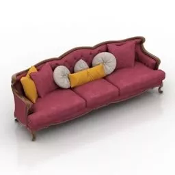 Three Seats Sofa Red Color 3d model