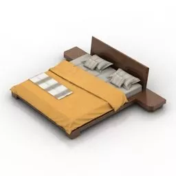 Double Bed With Yellow Blanket 3d model