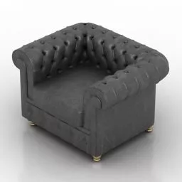 Armchair Chesterfield Black Leather 3d model