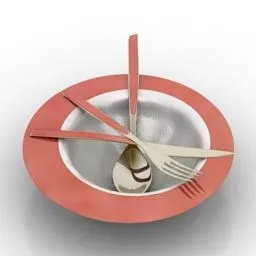 Red Plate Utensil Set 3d model