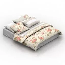 Grey Double Bed With Pink Blanket 3d model