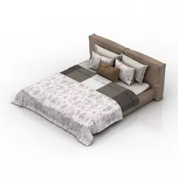 Grey Double Bed With Pink Blanket 3d model