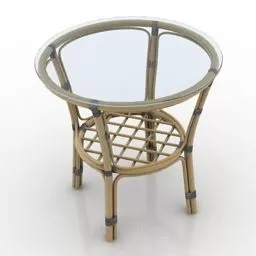 Bamboo Table Circle Glass Top 3d model