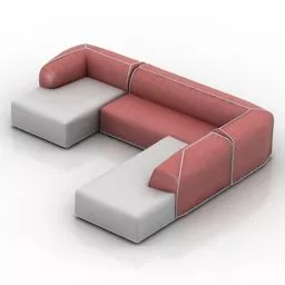 Living Room Sofa With Red Couch And Square Table 3d model