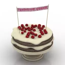 Birthday Cake With Cherry Top 3d model
