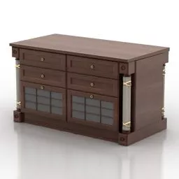 Vintage Wood Table Working Room 3d model
